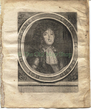 1719 Manesson Mallet "Louis Le Grand Roy De France" Portrait King of France, Antique Print published by Johann Adam Jung