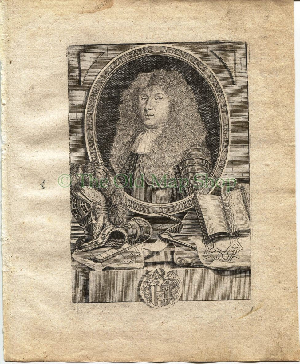 1719 Allain Manesson Mallet "Portrait" Antique Print published by Johann Adam Jung
