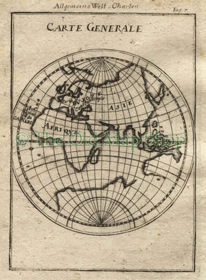 1719 Manesson Mallet "Carte Generale" Eastern Hemisphere, Australia, Africa, Asia, Europe, Antique Map published by Johann Adam Jung
