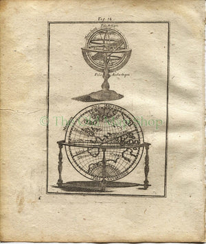 1719 Manesson Mallet Globe & Armillary Sphere fig. 12 Celestial Antique Print published by Johann Adam Jung