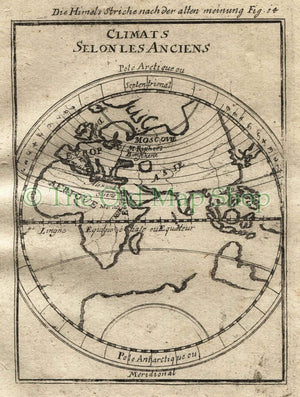 1719 Manesson Mallet "Climats selon les anciens" Eastern Hemisphere, Australia, Africa, Asia, Antique Map published by Johann Adam Jung