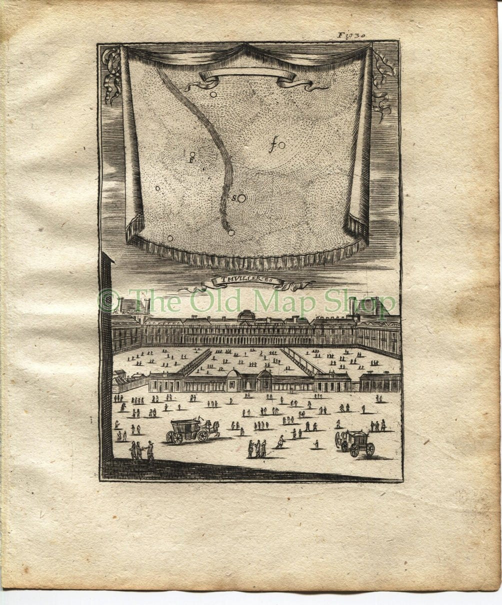 1719 Manesson Mallet "Thuilleries" Paris Louvre France, Tuileries Palace, Stars, Astronomy, Antique Print published by Johann Adam Jung