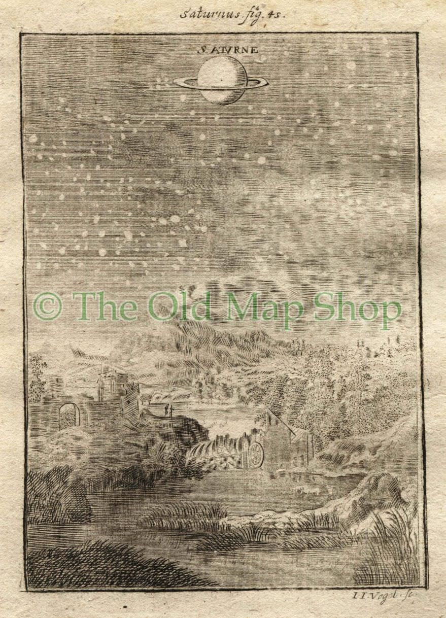 1719 Manesson Mallet "Saturn" Planet, Celestial Astronomy, Antique Print, published by Johann Adam Jung