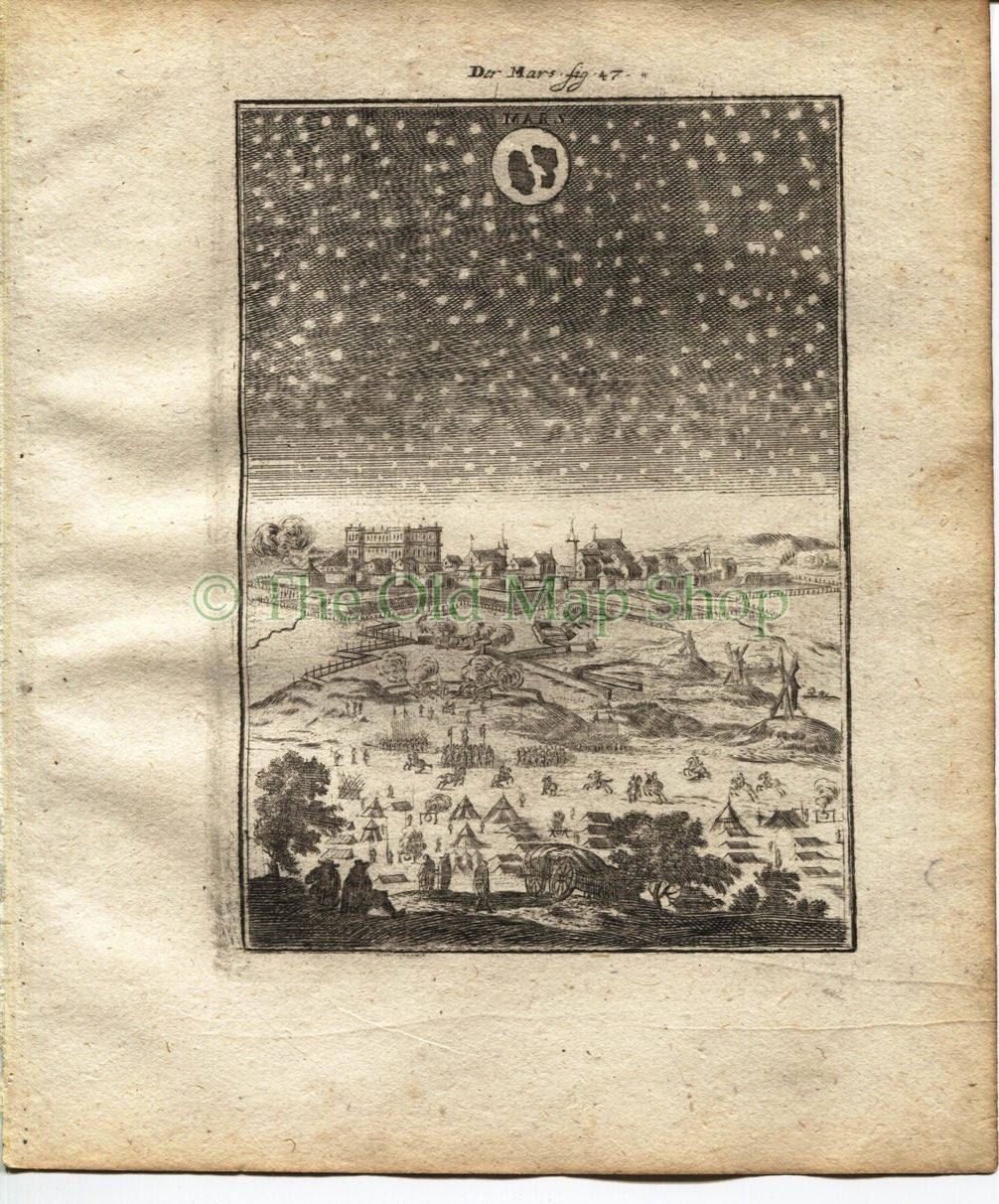 1719 Manesson Mallet "Mars" Planet, Celestial Astronomy, Antique Print, published by Johann Adam Jung