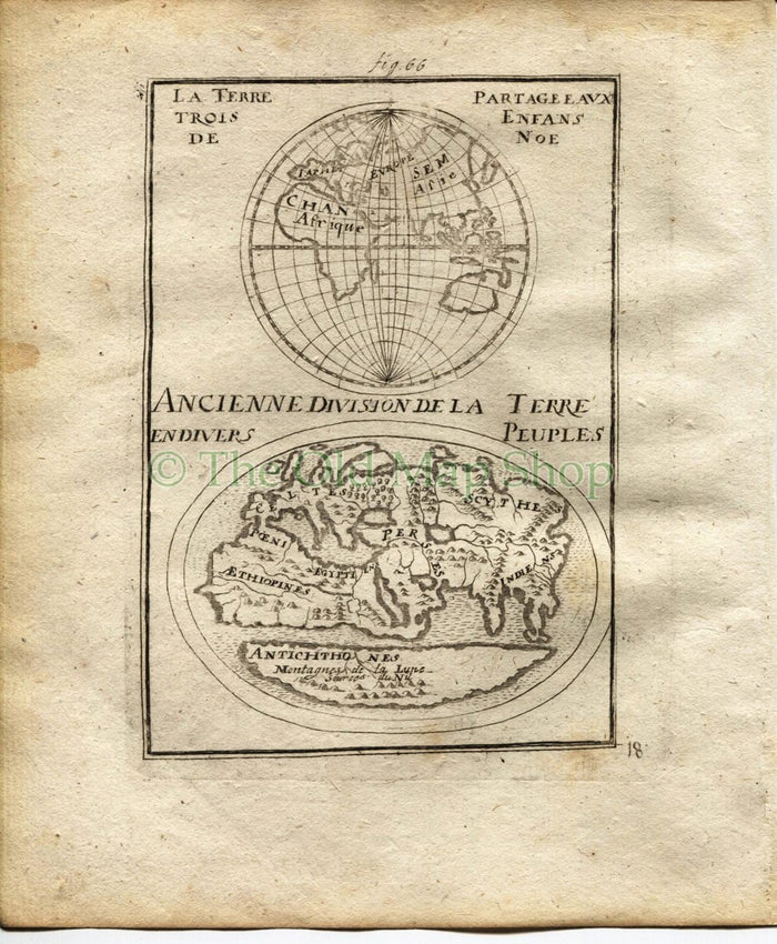 1719 Manesson Mallet Ancient World Map, Antique Print, published by Johann Adam Jung