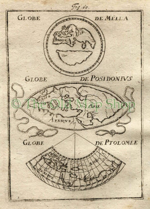 1719 Manesson Mallet Ancient World Map, Maps by Mela, Posidonius & Ptolemy, Antique Print, published by Johann Adam Jung