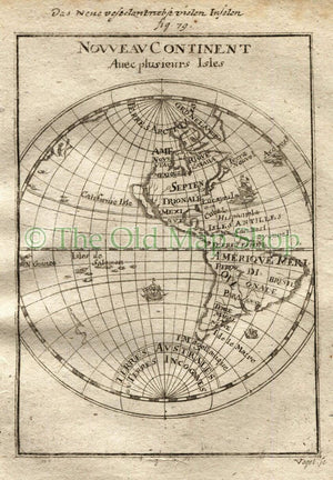 1719 Manesson Mallet "Nouveau Continent" Western Hemisphere, World Map, North South America, California Island, Antique Print