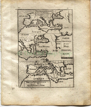 1719 Manesson Mallet "Mer Mediterranee Selon Les Anciens" Mediterranean Map, Antique Print, published by Johann Adam Jung