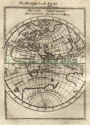 1719 Manesson Mallet "Ancien Continent Avec Plusieurs Isles..." Eastern Hemisphere, Africa Europe Asia, World Map, Antique Print