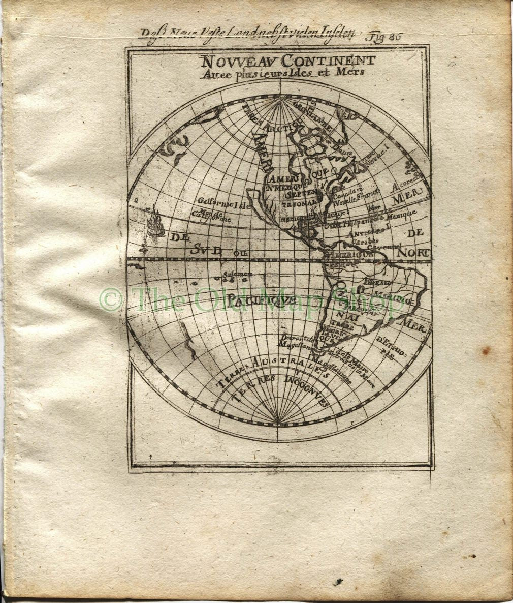 1719 Manesson Mallet "Nouveau Continent" Western Hemisphere, North & South America, California Island, World Map, Antique Print