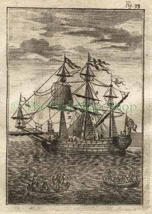 1719 Manesson Mallet Ships Rigging, Galleon, Ships Man-of-war, Frigate, Boats, Antique Print