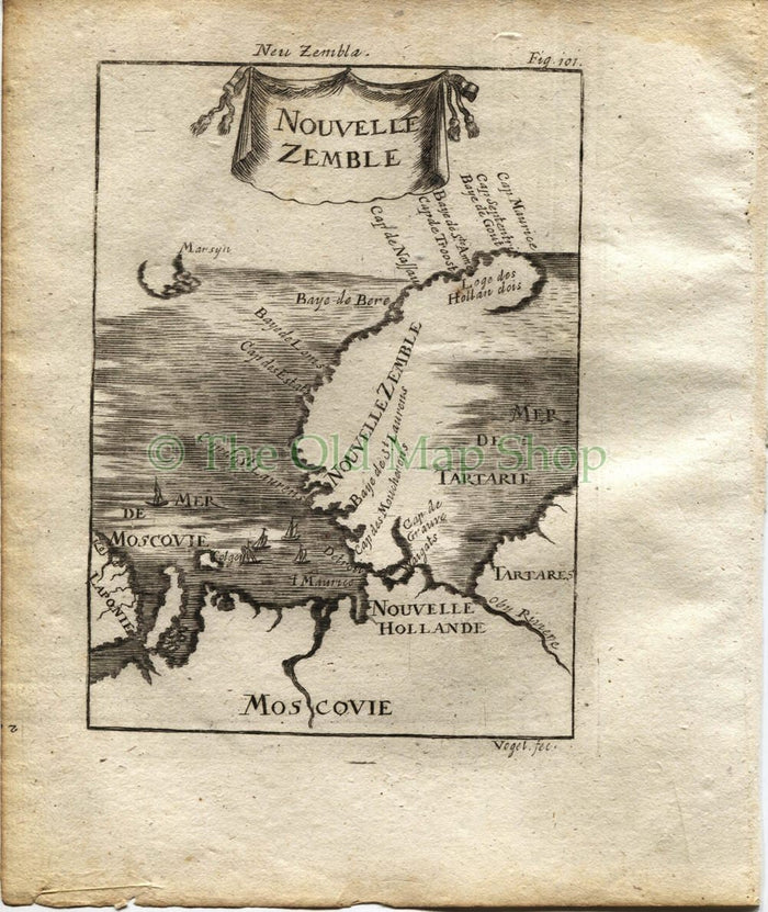 1719 Manesson Mallet "Nouvelle Zemble" North Russia Arctic, Novaya Zemlya, Barents & Kara Seas, Antique Map, Print