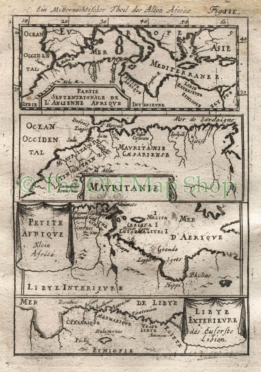 1719 Manesson Mallet North Africa, Tunisia, Libya, Morocco, Malta Antique Map, Print
