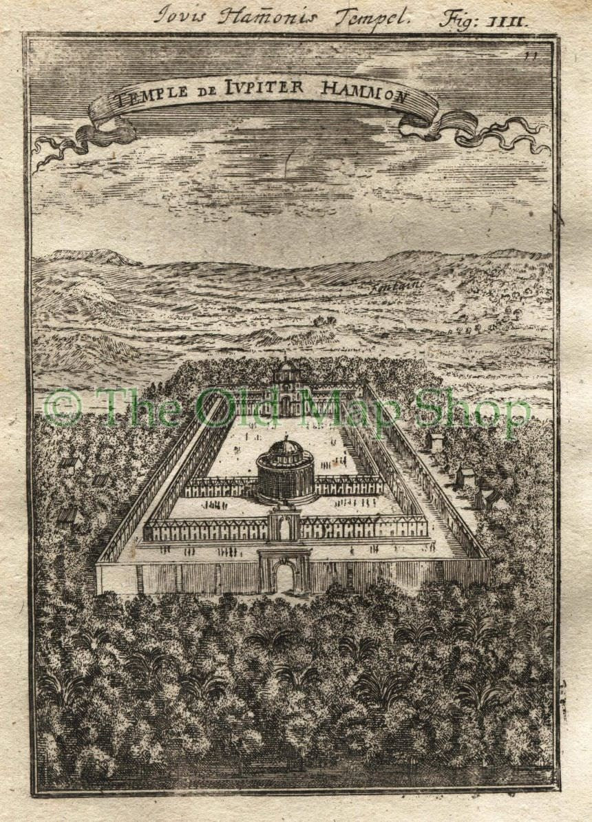 1719 Manesson Mallet "Temple De Jupiter Hammon" Temple of Amun, Siwa Oasis, Egypt, Antique Map, Print
