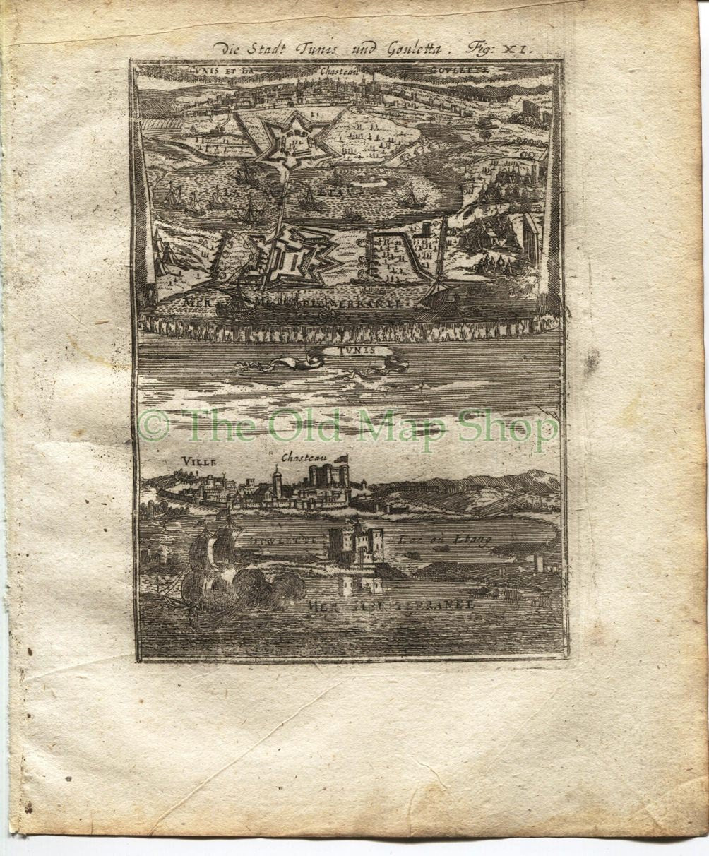 1719 Manesson Mallet "Tunis et la Goulette; Tunis" Tunisia, North Africa, Antique Map, Print View