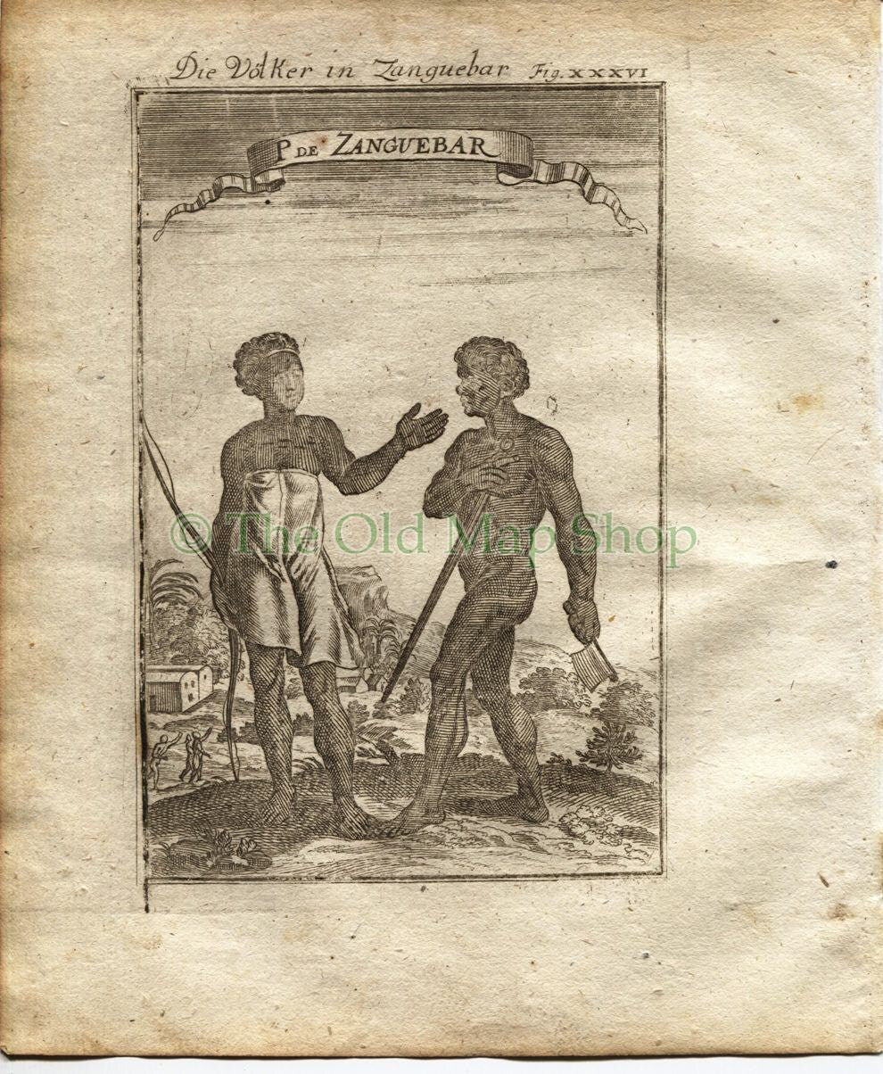 1719 Manesson Mallet "P. De Zanguebar" People of Zanzibar, Tanzania, East Africa, Antique Print