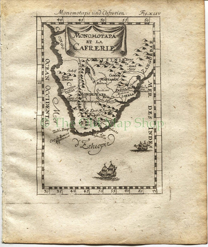1719 Manesson Mallet "Monomotapa et la Cafrerie" South Africa, Antique Map, Print
