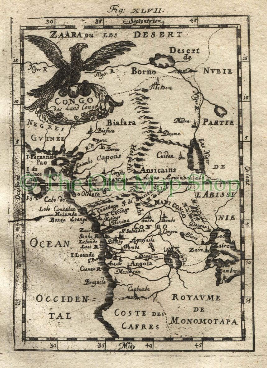 1719 Manesson Mallet "Congo" Nigeria, Cameroon, Gabon, Angola, Africa, Antique Map, Print