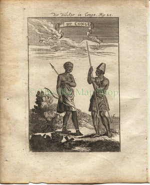 1719 Manesson Mallet "Ples du Congo" People, Natives of the Congo, Costume, Africa, Antique Print