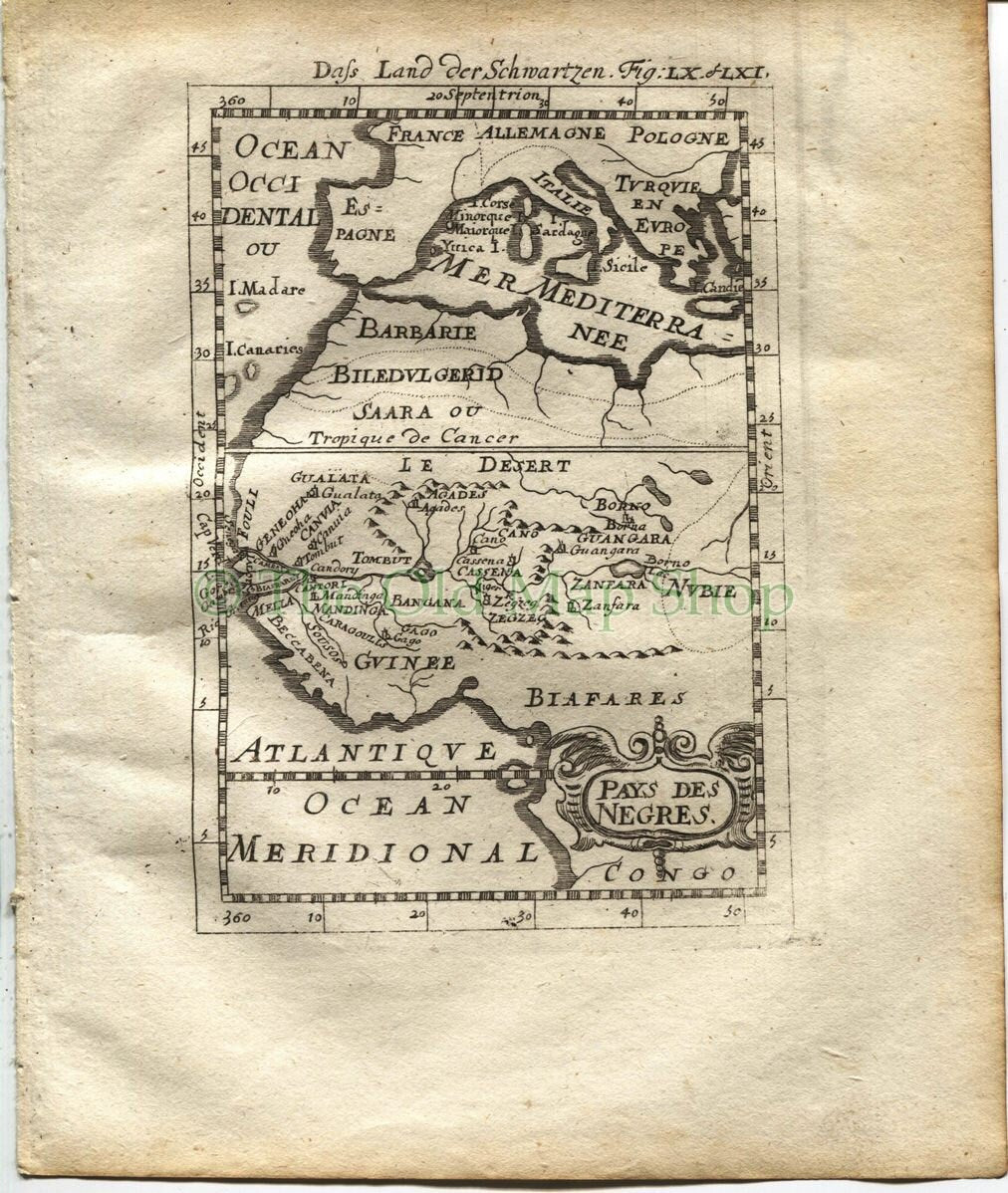 1719 Manesson Mallet "Pays des Negres" Guinea, West Africa, Antique Map, Print