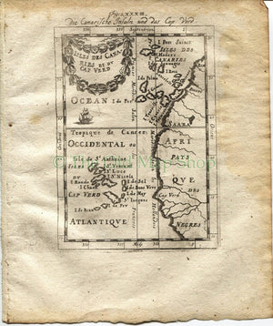 1719 Manesson Mallet "Isles des Canaries et du Cap Verd" Canary Islands, Cape Verde, Madeira, Antique Map, Print