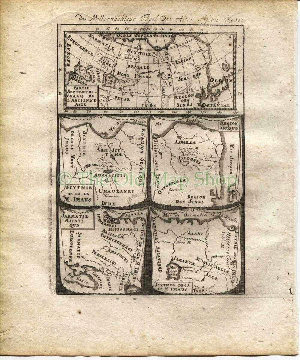 1719 Manesson Mallet Antique Map Asia, Asie Ancienne, published by Johann Adam Jung