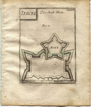 1719 Manesson Mallet Antique Map Fort Tekcki, (Terki), Tumenka river (Terek) Russian Caucasus published by Johann Adam Jung