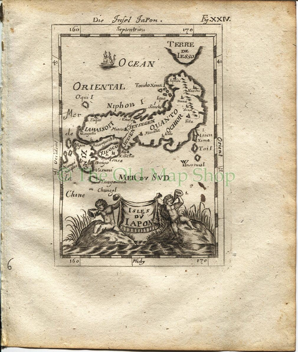 1719 Manesson Mallet Antique Map "Isles Du Japon", Japan, published by Johann Adam Jung