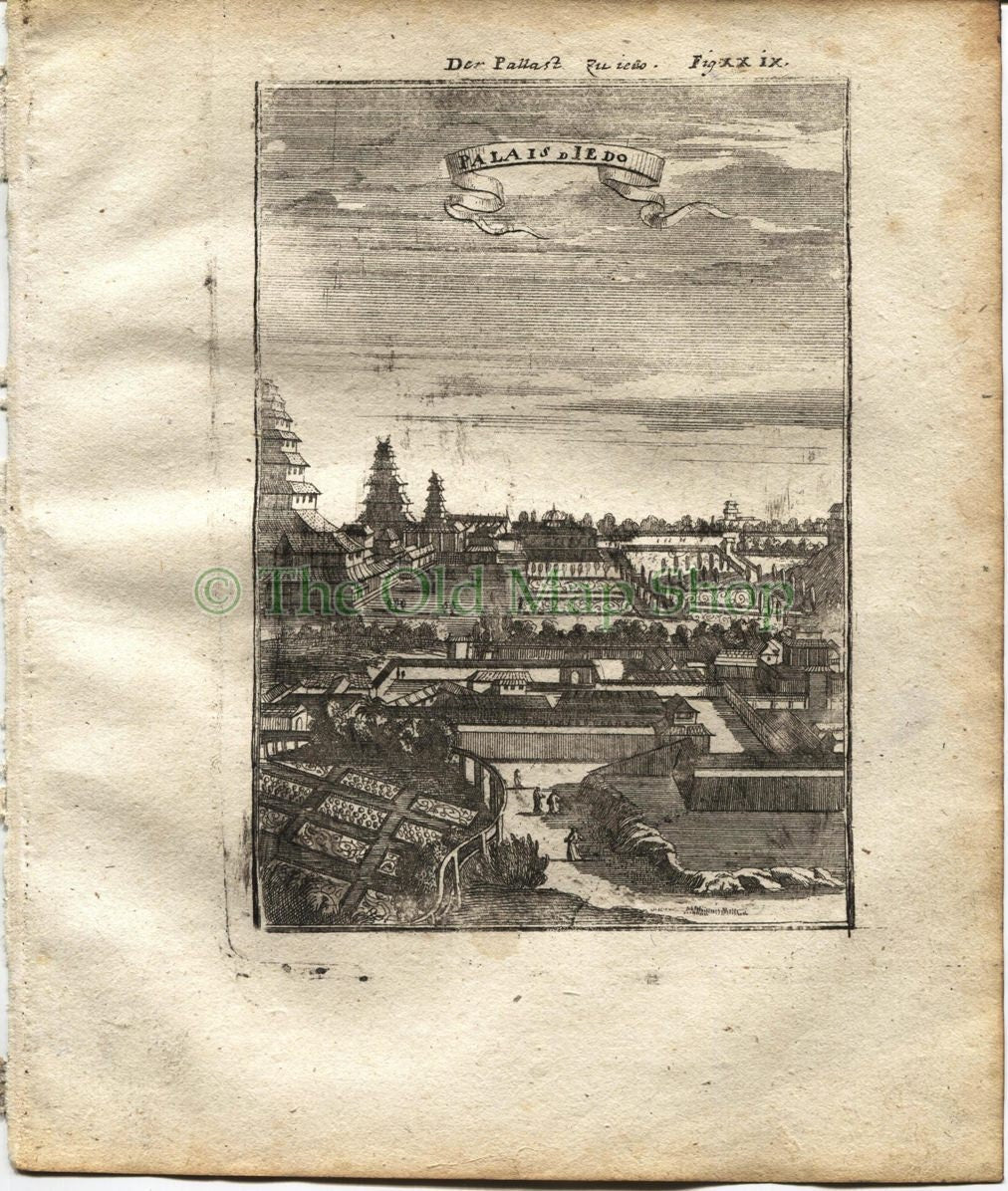 1719 Manesson Mallet "Palais d'Iedo" Imperial Palace, Tokyo, Japan, Antique Print published by Johann Adam Jung