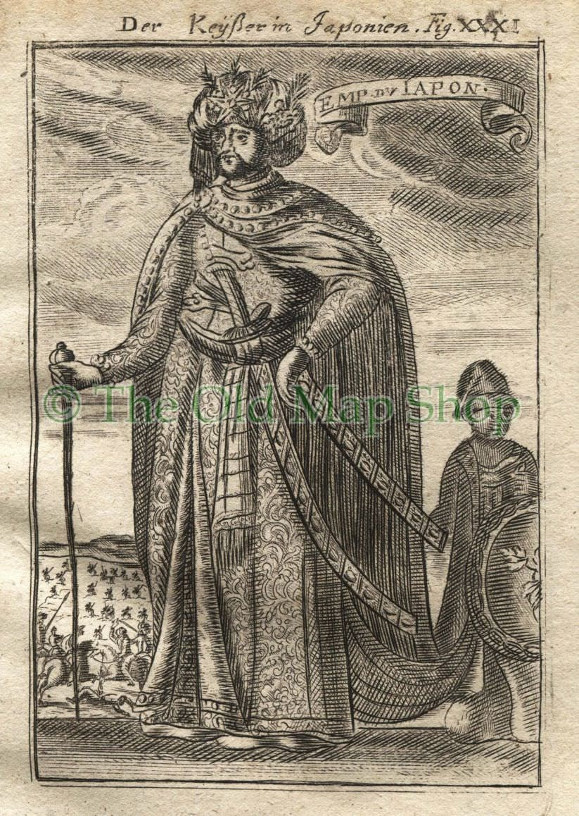 1719 Manesson Mallet "Emp du Japon" Japanese Emperor, Japan, Antique Print published by Johann Adam Jung
