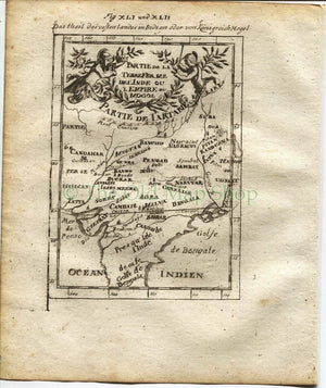 1719 Manesson Mallet "Partie de la Terre Ferme de l'Inde" Mogul Empire India, Antique Map published by Johann Adam Jung