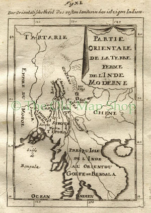 1719 Manesson Mallet "Partie Orientale de la Terre Ferme de L'Inde" India Thailand China, Antique Map published by Johann Adam Jung
