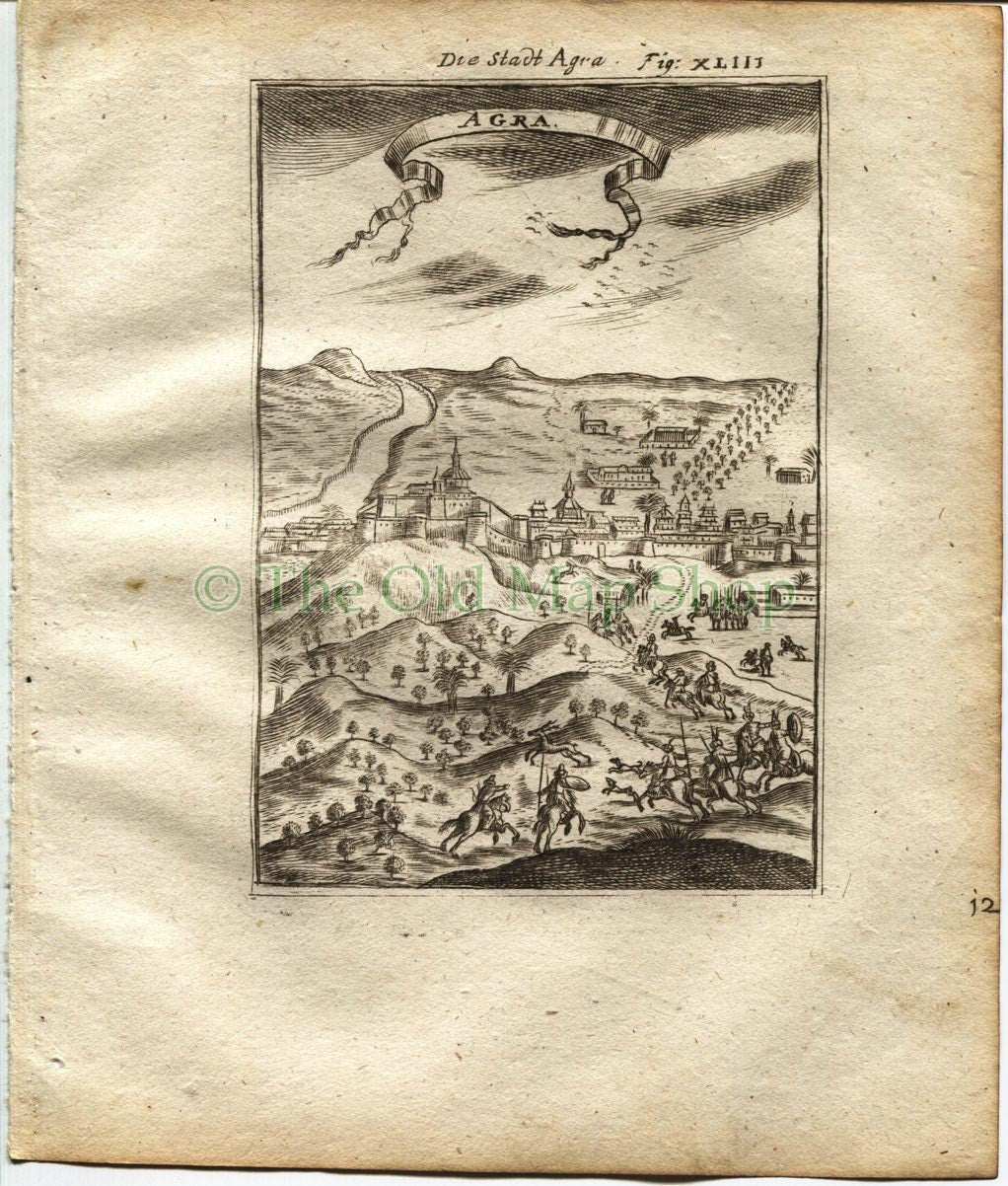 1719 Manesson Mallet Agra, India, Antique Print published by Johann Adam Jung