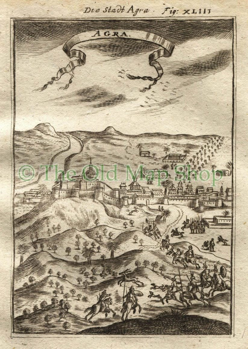 1719 Manesson Mallet Agra, India, Antique Print published by Johann Adam Jung