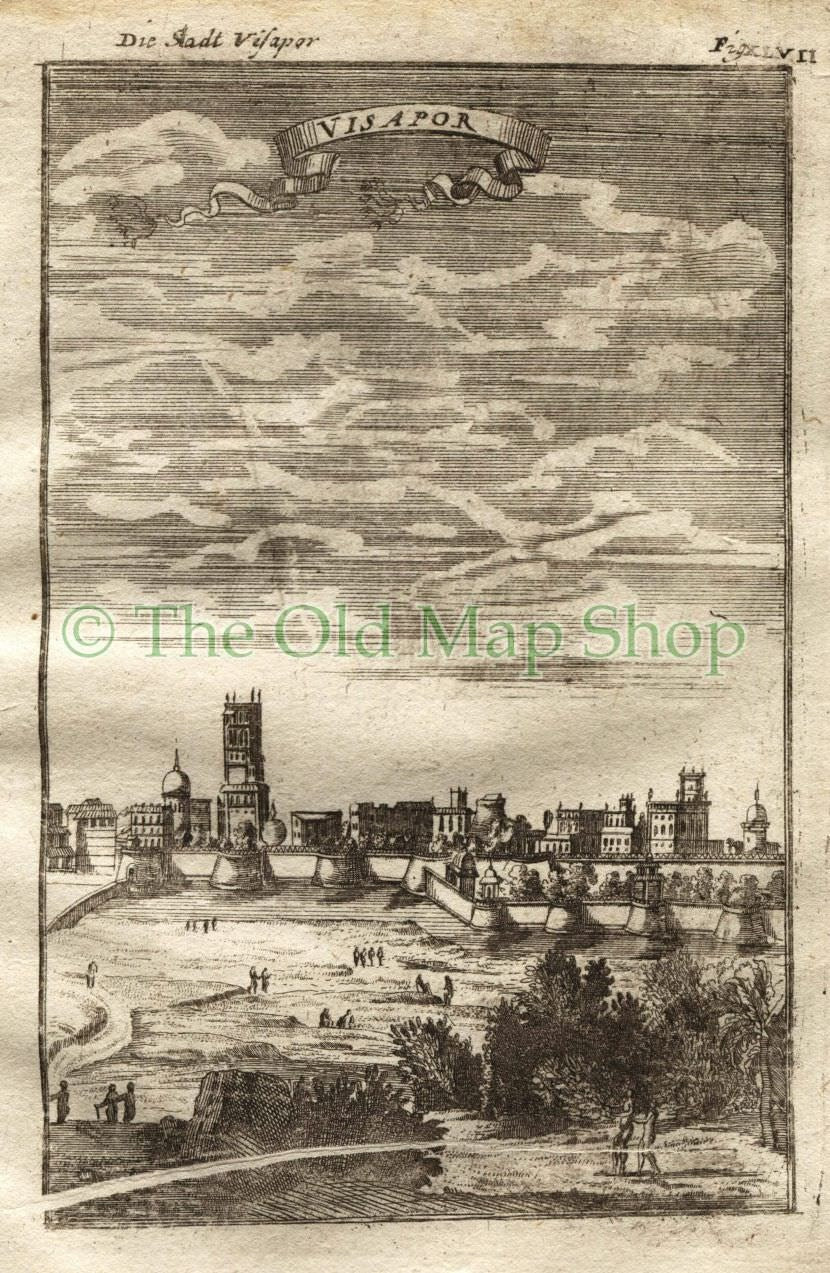 1719 Manesson Mallet "Visapor" Visapur Maharashtra, Antique Print published by Johann Adam Jung