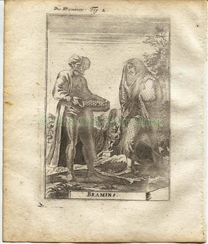 1719 Manesson Mallet "Bramins" Brahmin Man, Woman, Hinduism, India, Antique Print published by Johann Adam Jung