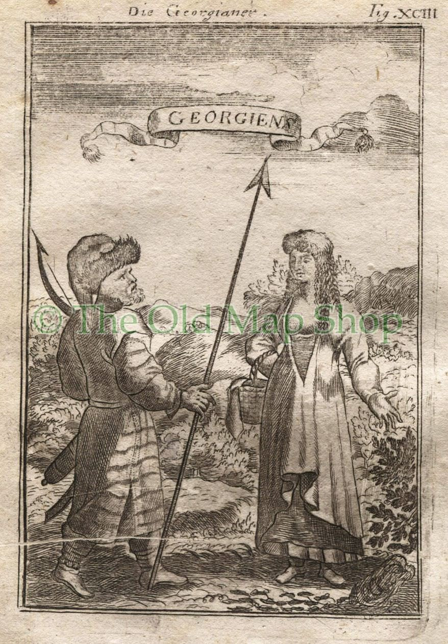 1719 Manesson Mallet "Georgiens" People Costume, Georgia, Antique Print published by Johann Adam Jung