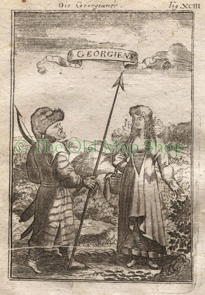 1719 Manesson Mallet "Georgiens" People Costume, Georgia, Antique Print published by Johann Adam Jung