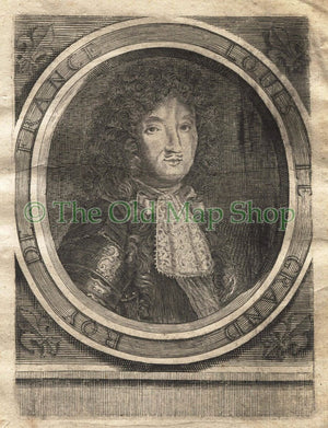 1719 Manesson Mallet "Louis Le Grand Roy De France" Portrait King of France, Antique Print published by Johann Adam Jung
