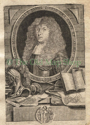 1719 Allain Manesson Mallet "Portrait" Antique Print published by Johann Adam Jung