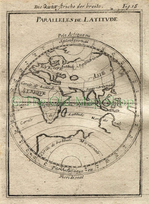 1719 Manesson Mallet "Paralleles de Latitude" Eastern Hemisphere, Australia, Africa, Asia, Antique Map published by Johann Adam Jung