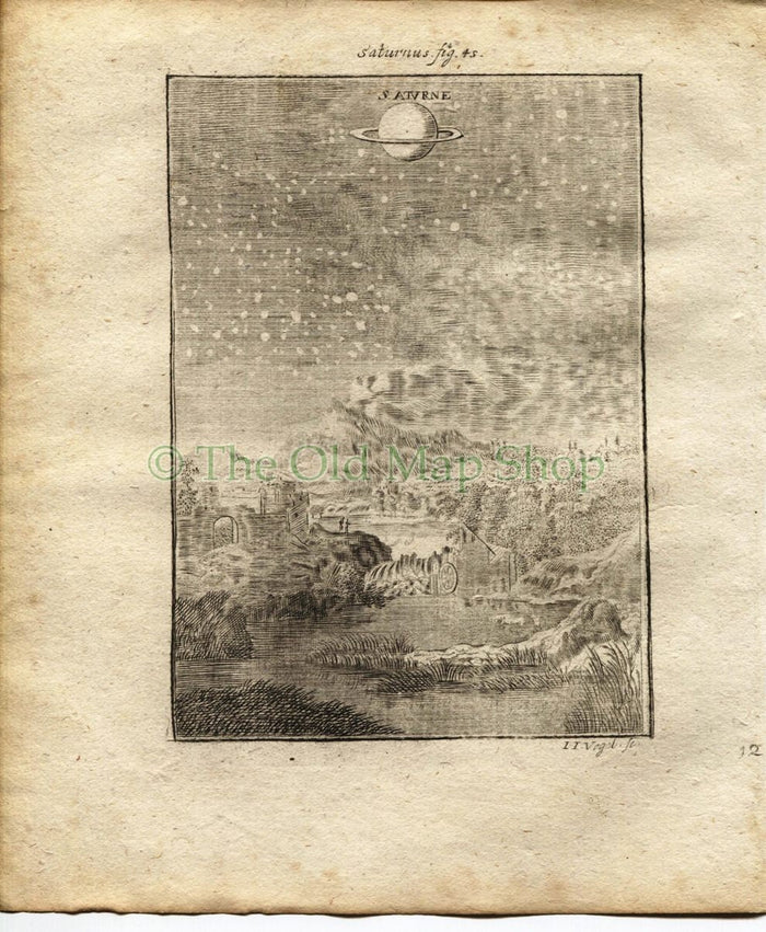 1719 Manesson Mallet "Saturn" Planet, Celestial Astronomy, Antique Print, published by Johann Adam Jung