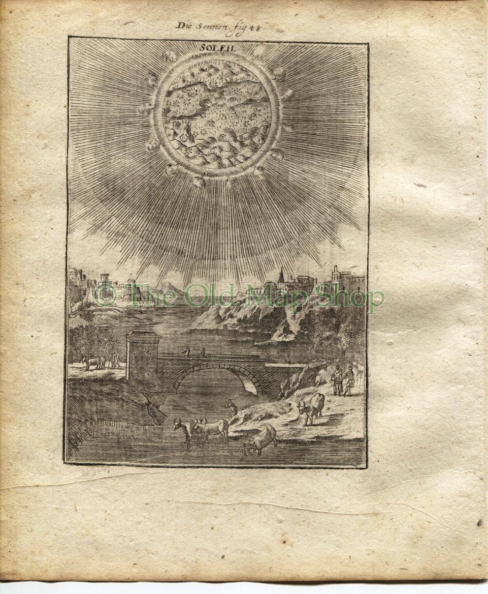 1719 Manesson Mallet "Soleil" Sun, Planet, Celestial, Astronomy, Antique Print, published by Johann Adam Jung