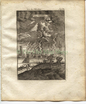 1719 Manesson Mallet "Des Vents" Lightning, Thunderstorm, Celestial Astronomy, Antique Print