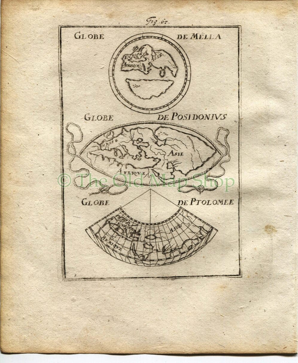 1719 Manesson Mallet Ancient World Map, Maps by Mela, Posidonius & Ptolemy, Antique Print, published by Johann Adam Jung