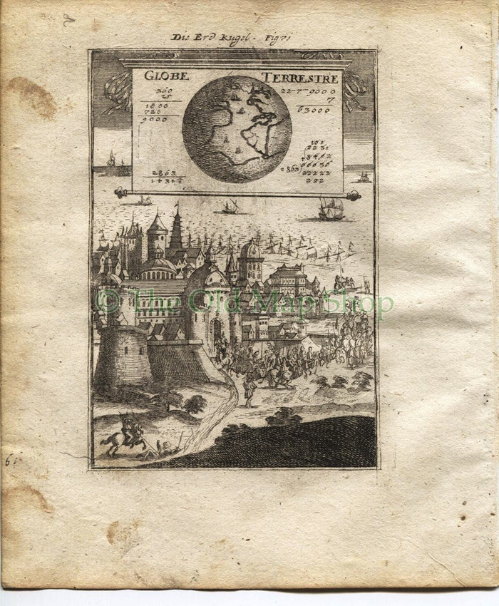 1719 Manesson Mallet World Map "Globe Terrestre", Antique Print, published by Johann Adam Jung