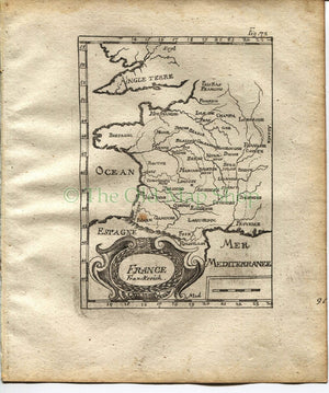 1719 Manesson Mallet "France" Map, Antique Print, published by Johann Adam Jung
