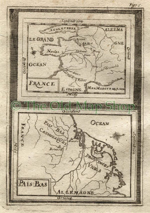 1719 Manesson Mallet "France; Pais-Bas" Pays-Bas, Netherlands, Map, Antique Print, published by Johann Adam Jung
