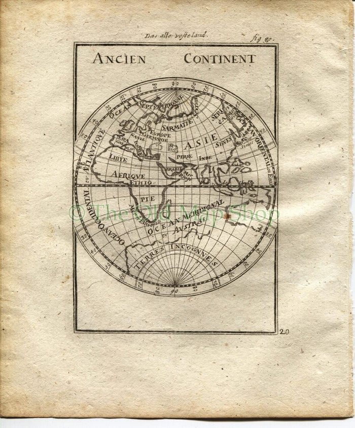 1719 Manesson Mallet "Ancien Continent" Eastern Hemisphere, Africa Europe Asia Map, Antique Print