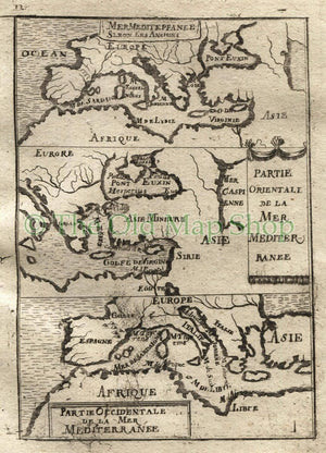 1719 Manesson Mallet "Mer Mediterranee Selon Les Anciens" Mediterranean Map, Antique Print, published by Johann Adam Jung